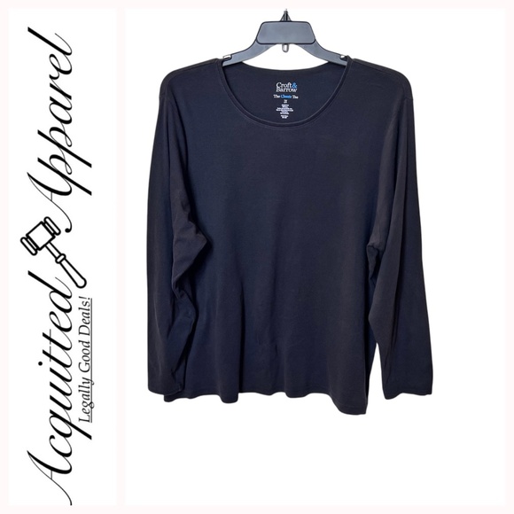Croft & Barrow The Classic Tee Black Long Sleeve Crew Neck Tee - Picture 1 of 10